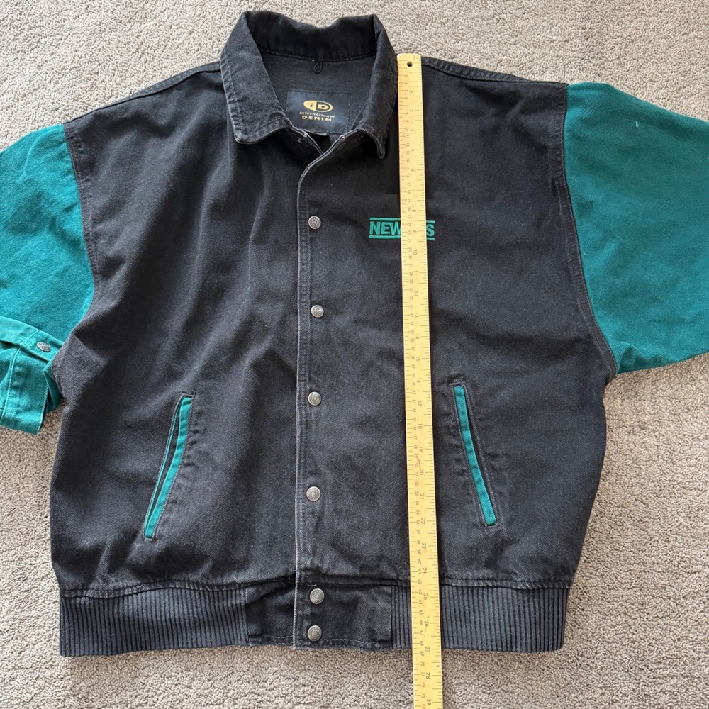 NEWNES Mens Black‎ Teal Colorblock Denim Jacket Size Large - Picture 5 of 10